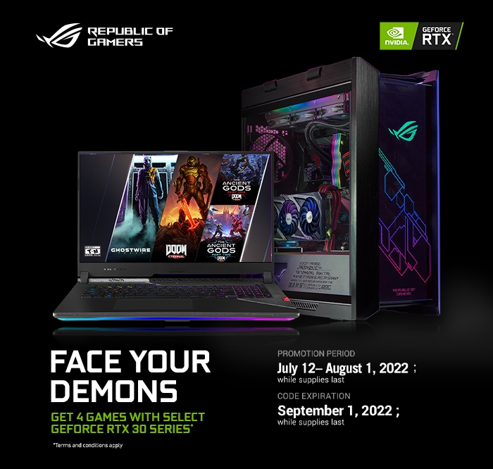 Nvidia Face Your Demons Game Bundle - Get up to 4 games purchase of a qualifying ASUS GeForce RTX 3090 Ti, 3090, 3080 Ti, 3080 desktop, laptop or Graphics Card.